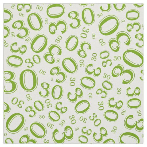 30th Birthday Green/White Random Number Pattern Fabric
