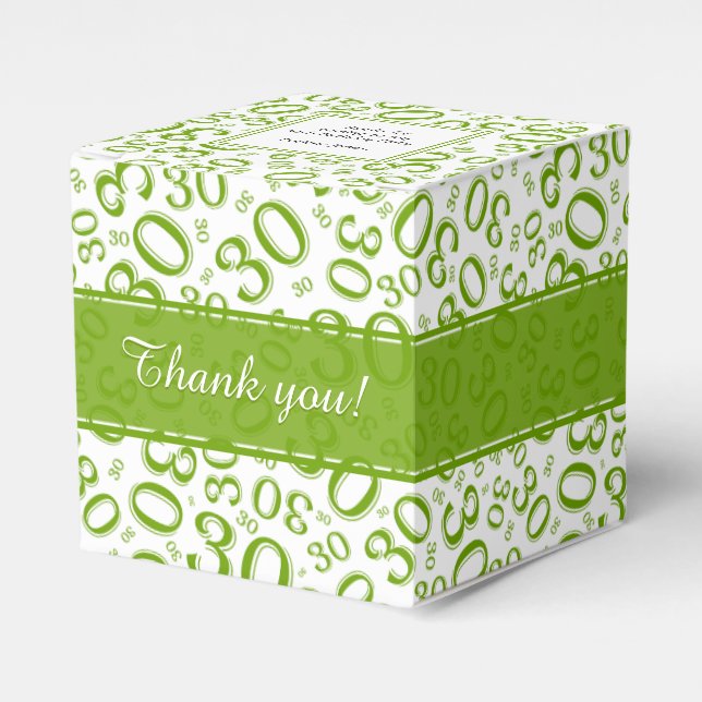 30th Birthday Green/White Random Number Pattern Favor Boxes (Front Side)