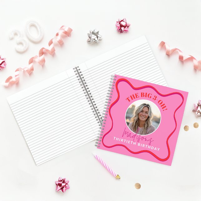 30th Birthday Guest Book Colorful Wavy Red Pink (Creator Uploaded)