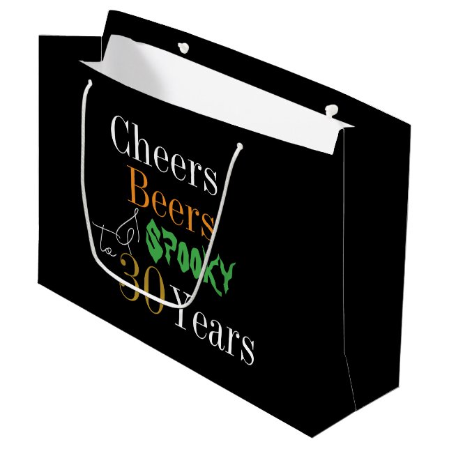30th Birthday Halloween Cheers Beers Spooky Party Large Gift Bag (Front Angled)