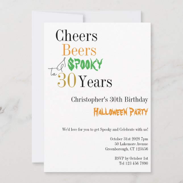 30th Birthday Halloween Cheers Spooky Party Invitation (Front)