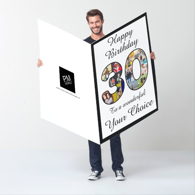 30th Birthday Happy 30 Photo Text Template Jumbo Card (In Situ)