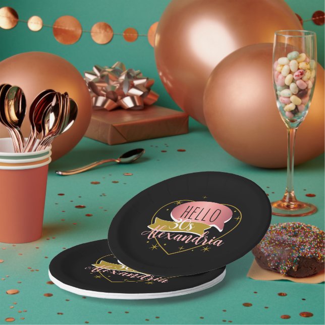 30th birthday hello 30 Personalized heart Paper Plates (Multi)