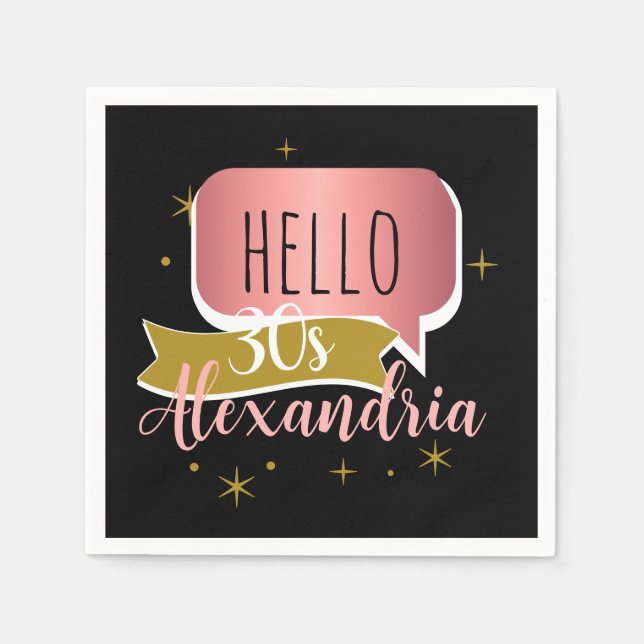 30th birthday hello 30 Stylish Personalized Napkins (Front)