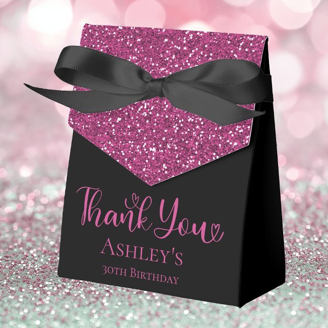 30th Birthday Hot Pink Glitter Black Thank You Favor Boxes (Creator Uploaded)