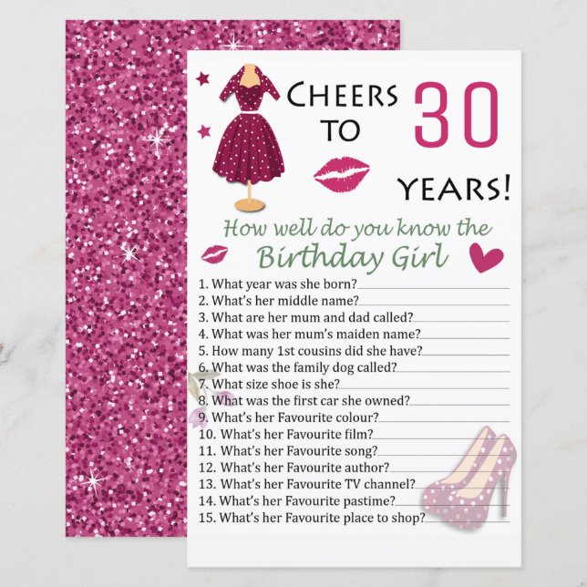 30th Birthday How well do you know the birthday (Front/Back)