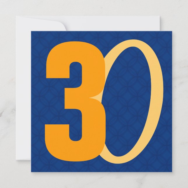30th Birthday Huge Numbers Blue and Gold W951 Invitation (Front)