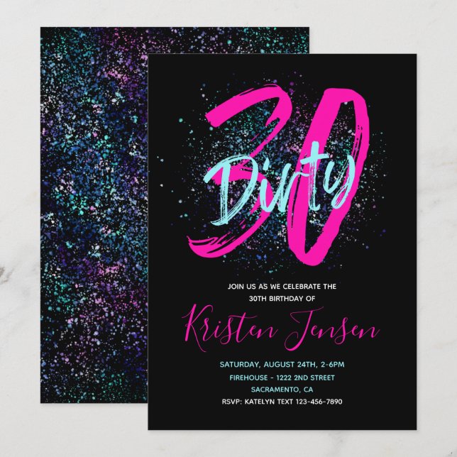 30th Birthday Invitation | 30th Birthday Invite (Front/Back)
