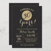 30th Birthday Invitation Black and Gold Glitter (Front/Back)