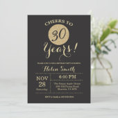 30th Birthday Invitation Black and Gold Glitter (Standing Front)