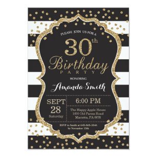 black and gold 30th birthday invitations zazzle