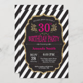 30th Birthday Invitation. Black and Gold Glitter Invitation (Front/Back)