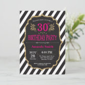 30th Birthday Invitation. Black and Gold Glitter Invitation (Standing Front)