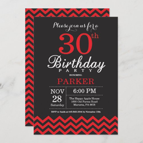 30th Birthday Invitation Black and Red