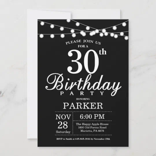 Black & White Bronze Chevrons 30th Personalised Birthday Party Invitations