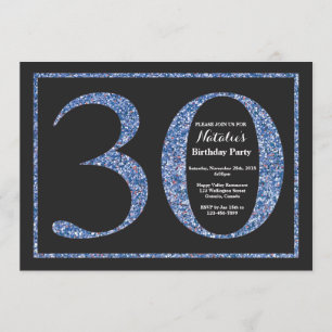 30th Birthday Invitation Blue Glitter Chalkboard