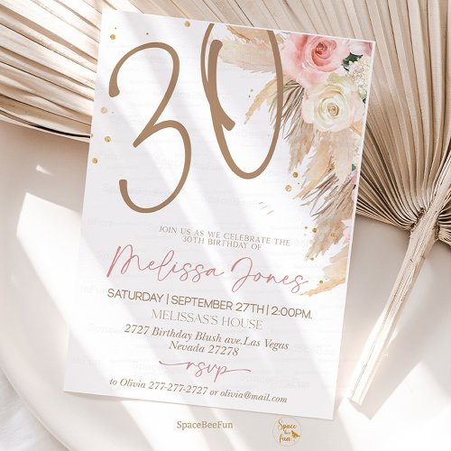 30th birthday Invitation Boho Brunch Invitation 