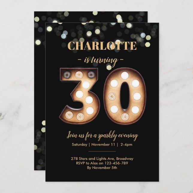 30th birthday invitation Bright Lights (Front/Back)