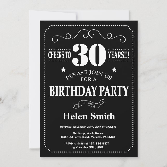 30th Birthday Invitation Chalkboard (Front)