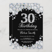 30th Birthday Invitation Chalkboard Silver Diamond (Front/Back)