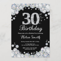 30th Birthday Invitation Chalkboard Silver Diamond
