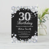 30th Birthday Invitation Chalkboard Silver Diamond (Standing Front)
