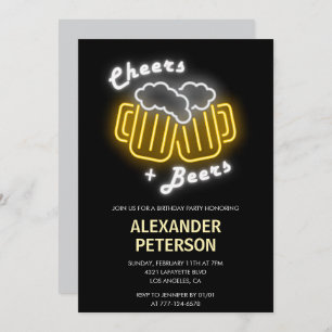 30th birthday invitation Cheers and Beers Men Neon