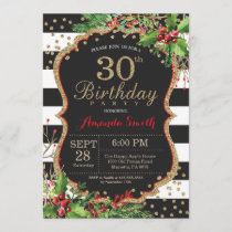 30th Birthday Invitation. Christmas Red Black Gold Invitation