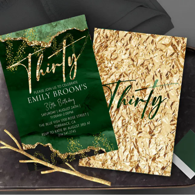 30th Birthday Invitation Emerald Green and Gold Zazzle