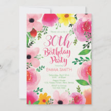 30th Birthday Invitation. Floral Birthday. Women