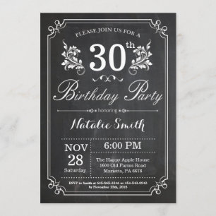 30th Birthday Invitation Floral Chalkboard