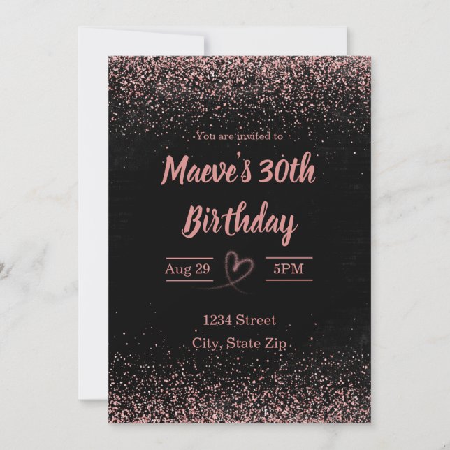 30th Birthday Invitation – Glitter Confetti | Pink (Front)