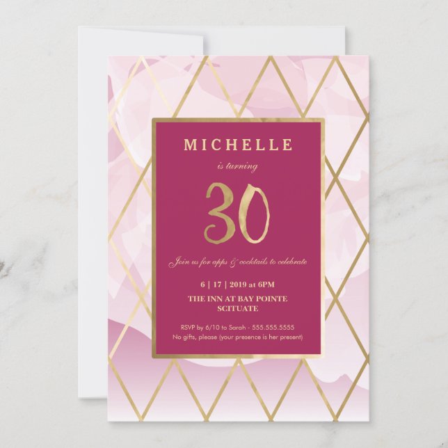 30th Birthday Invitation - Gold, Elegant, Trendy (Front)