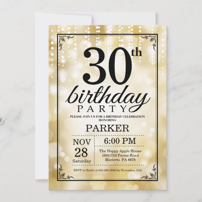 30th Birthday Invitation Gold Glitter (Front)