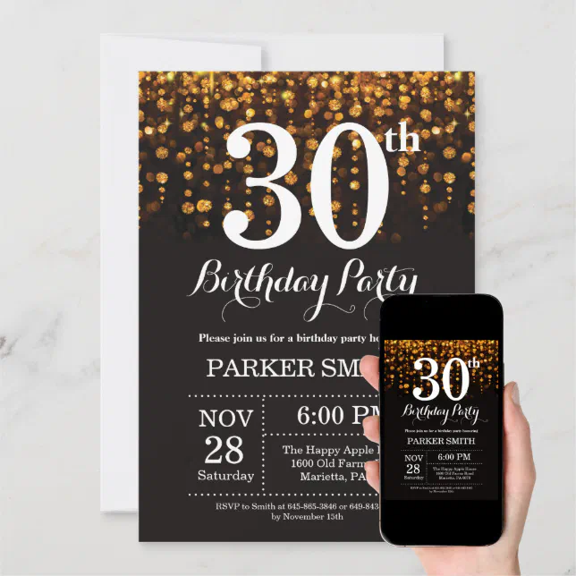 30th Birthday Invitation Gold Glitter | Zazzle