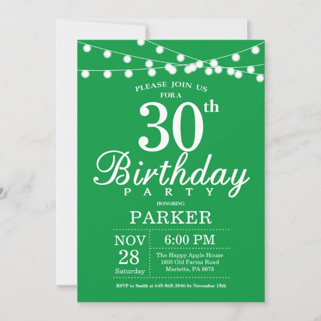 30th Birthday Invitation Green (Front)