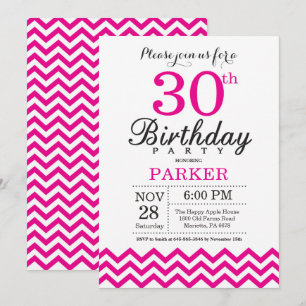 30th Birthday Invitation Hot Pink Chevron