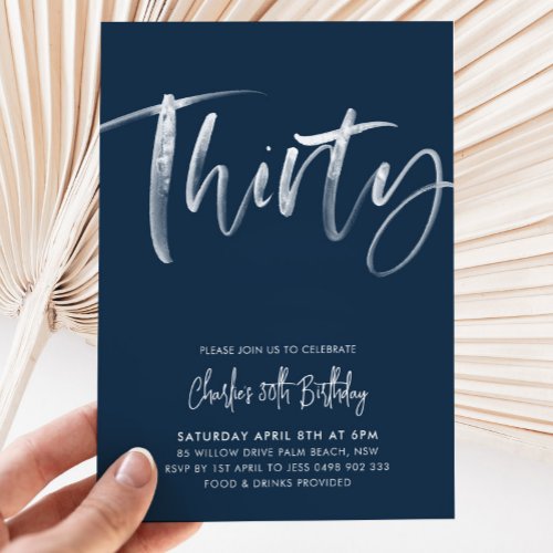 30th Birthday Invitation Mens Modern Navy Thirty 