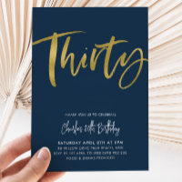 30th Birthday Invitation Mens Navy Gold Thirty