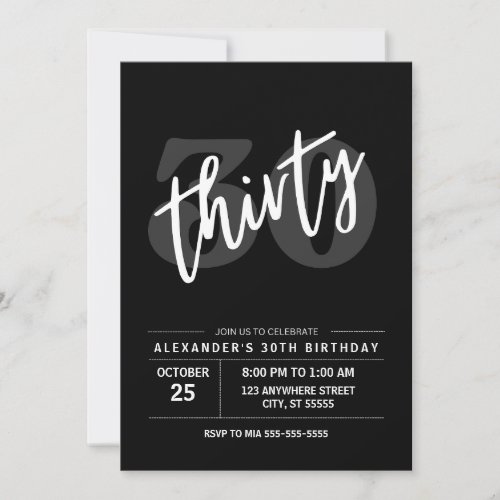 30TH BIRTHDAY INVITATION MODERN DIRTY THIRTY 