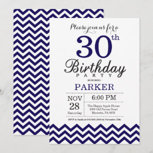 30th Birthday Invitation Navy Blue Chevron