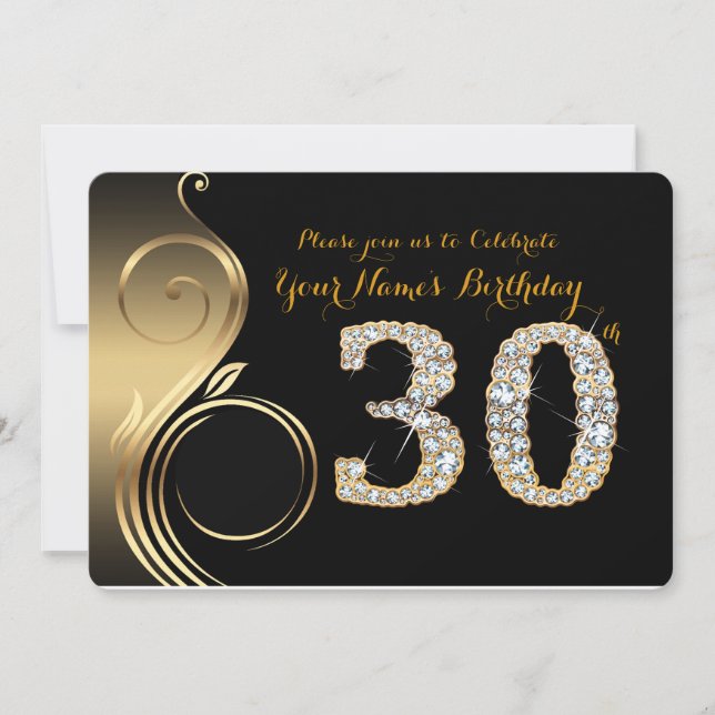 30th,Birthday Invitation,Number Diamond,Photo Invitation (Front)
