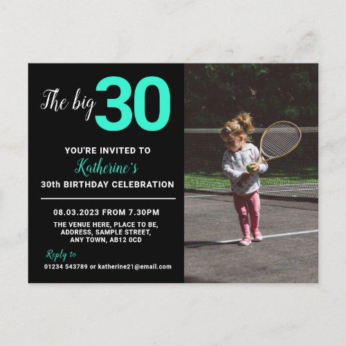 30th Birthday Invitation Photo Card Black