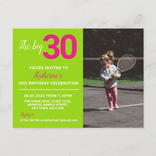 30th Birthday Invitation Photo Card Lime