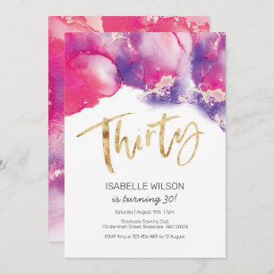 30th Birthday Invitation pink Abstract Watercolor