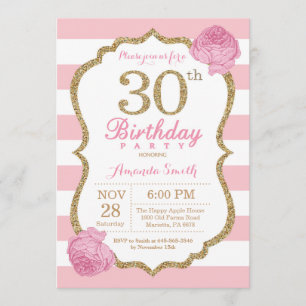 30th Birthday Invitation Pink and Gold Floral