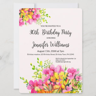 30th Birthday invitation, pink and orange flowers Invitation