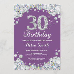 30th Birthday Invitation Purple and Silver Diamond