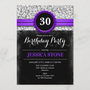 30th Birthday Invitation - Purple Black Silver