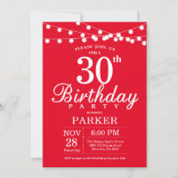 30th Birthday Invitation Red
